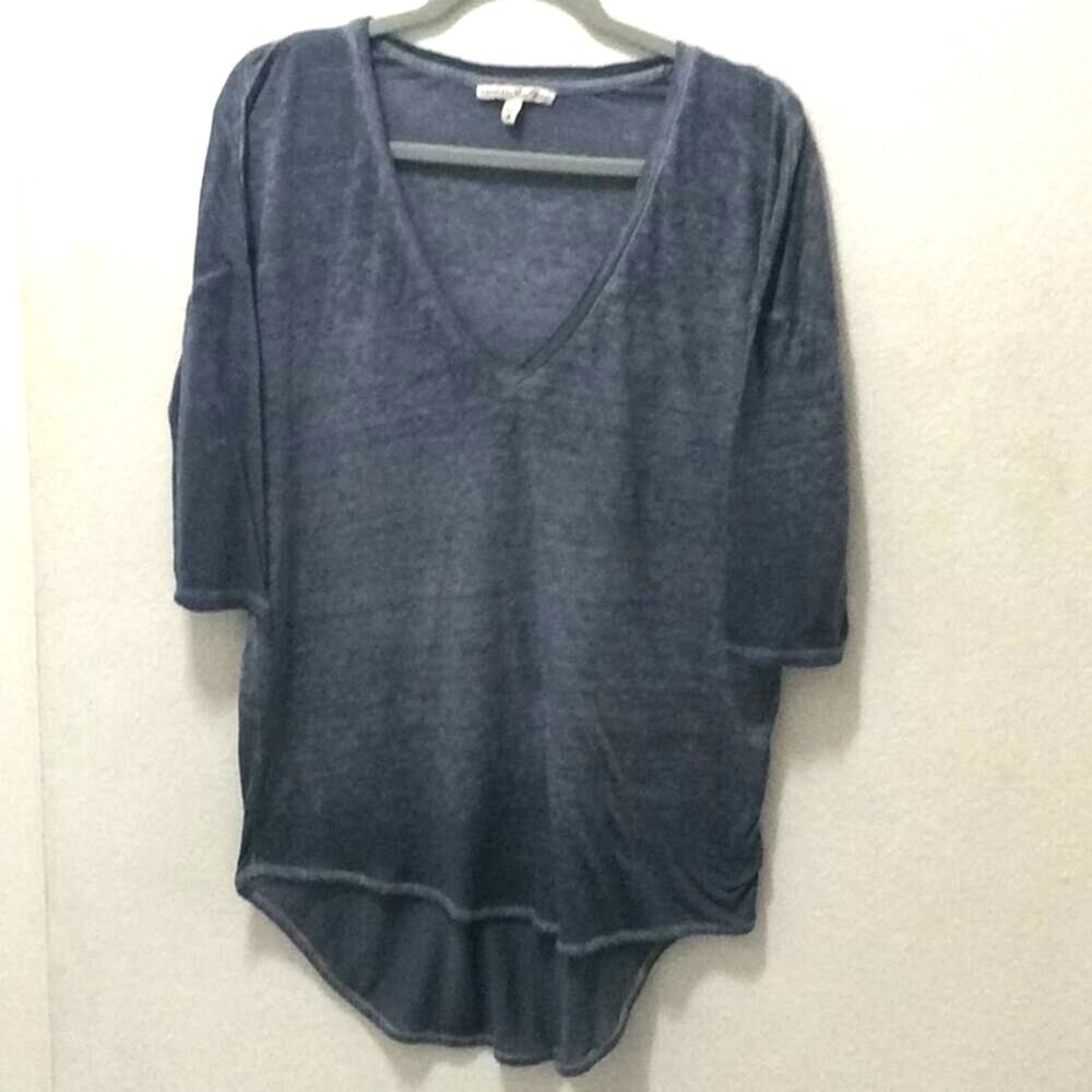 Express Low V-Neck WomensTee Shirt Denim Blue Sz M - Picture 3 of 9